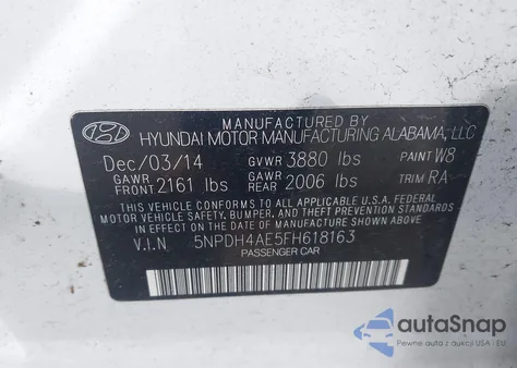 2015 Hyundai Elantra Limited из США, поврежденный, VIN 5NPDH4AE5FH618163